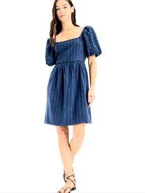 À E Blue Puffer Sleeve Baby Doll Dress